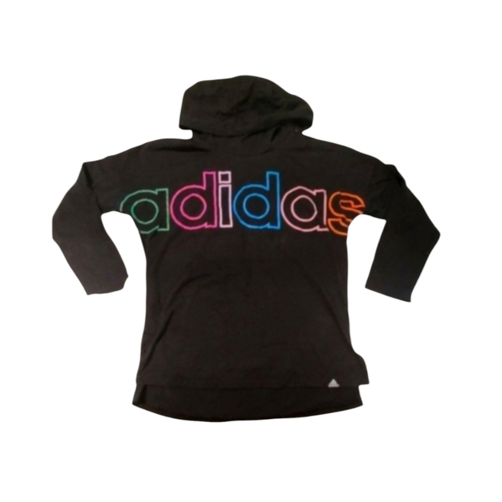 Adidas Kids Black Hoodie with Colorful Rainbow Neon Brand Logo Size 7/8 Youth